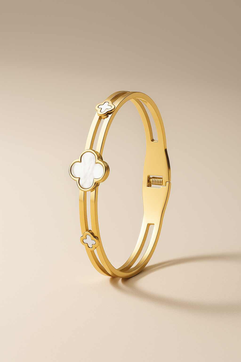 Elegant Clover Charm Gold Bangle