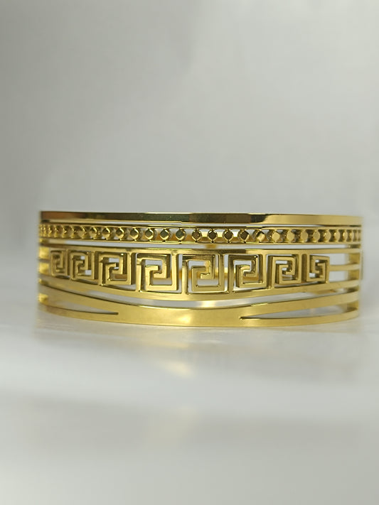 Classic Greek Key Gold Bangle