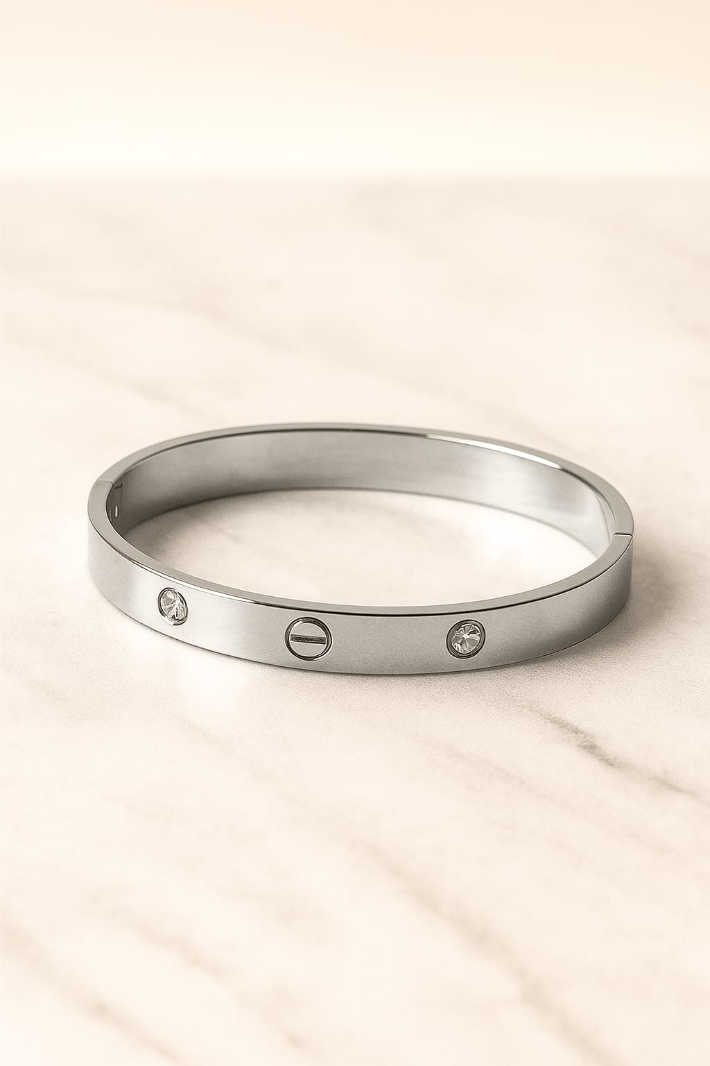 Modern Stainless Steel Bangle with Crystal Accents