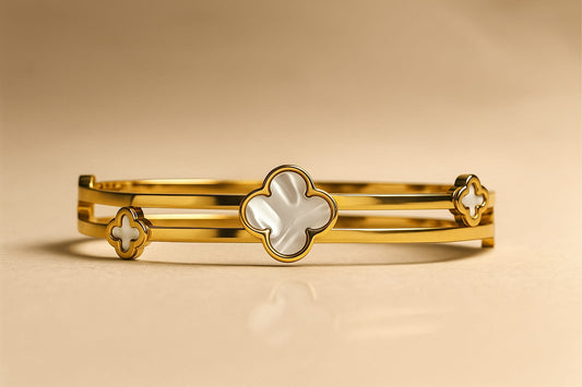 Elegant Clover Charm Gold Bangle