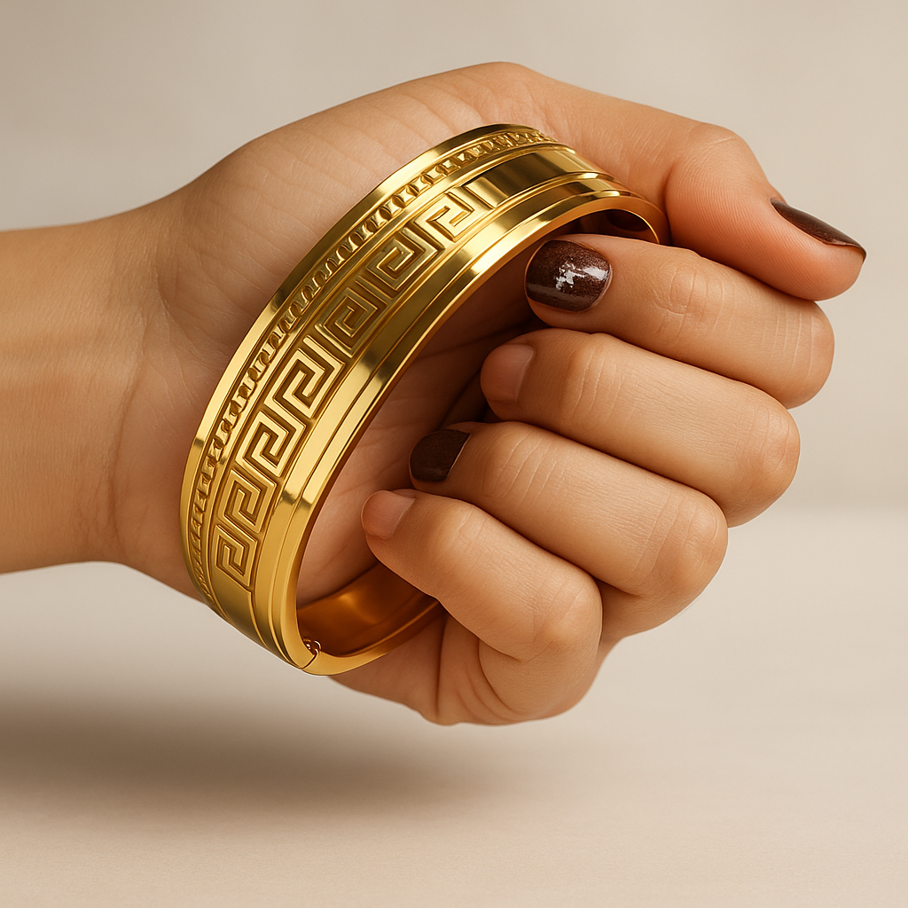 Classic Greek Key Gold Bangle