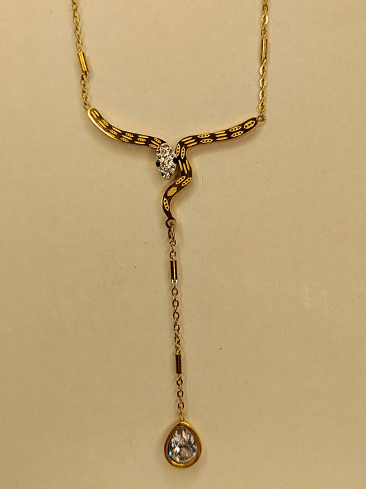 Elegant Snake-Inspired Gold Necklace with Crystal Accents