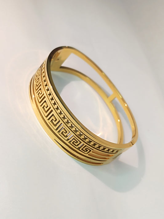 Classic Greek Key Gold Bangle