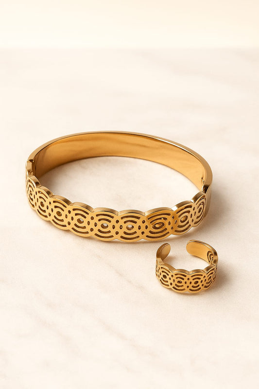 Elegant Gold-Tone Bracelet & Ring Set