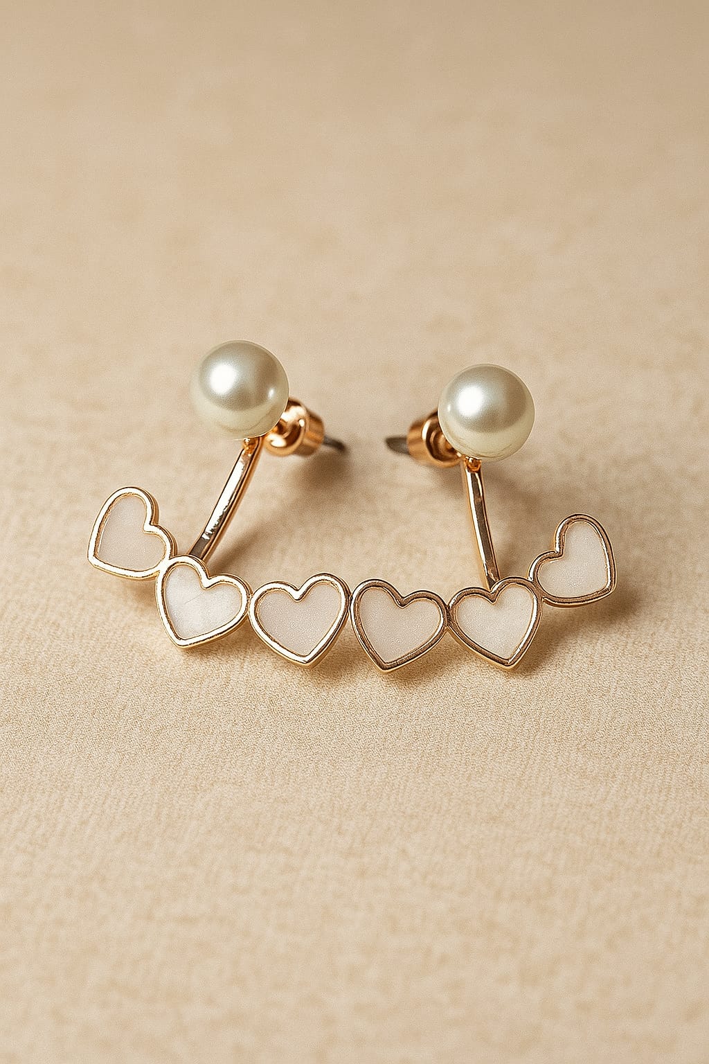 Pearl & Heart Charm Stud Earrings