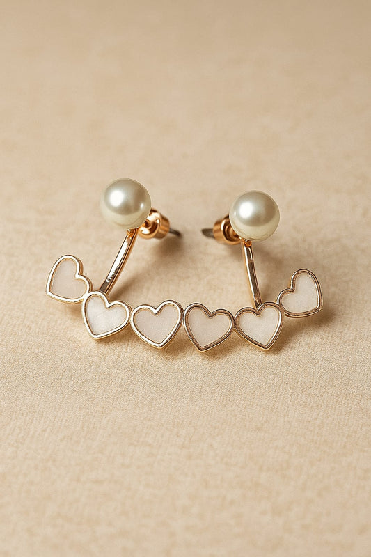 Pearl & Heart Charm Stud Earrings