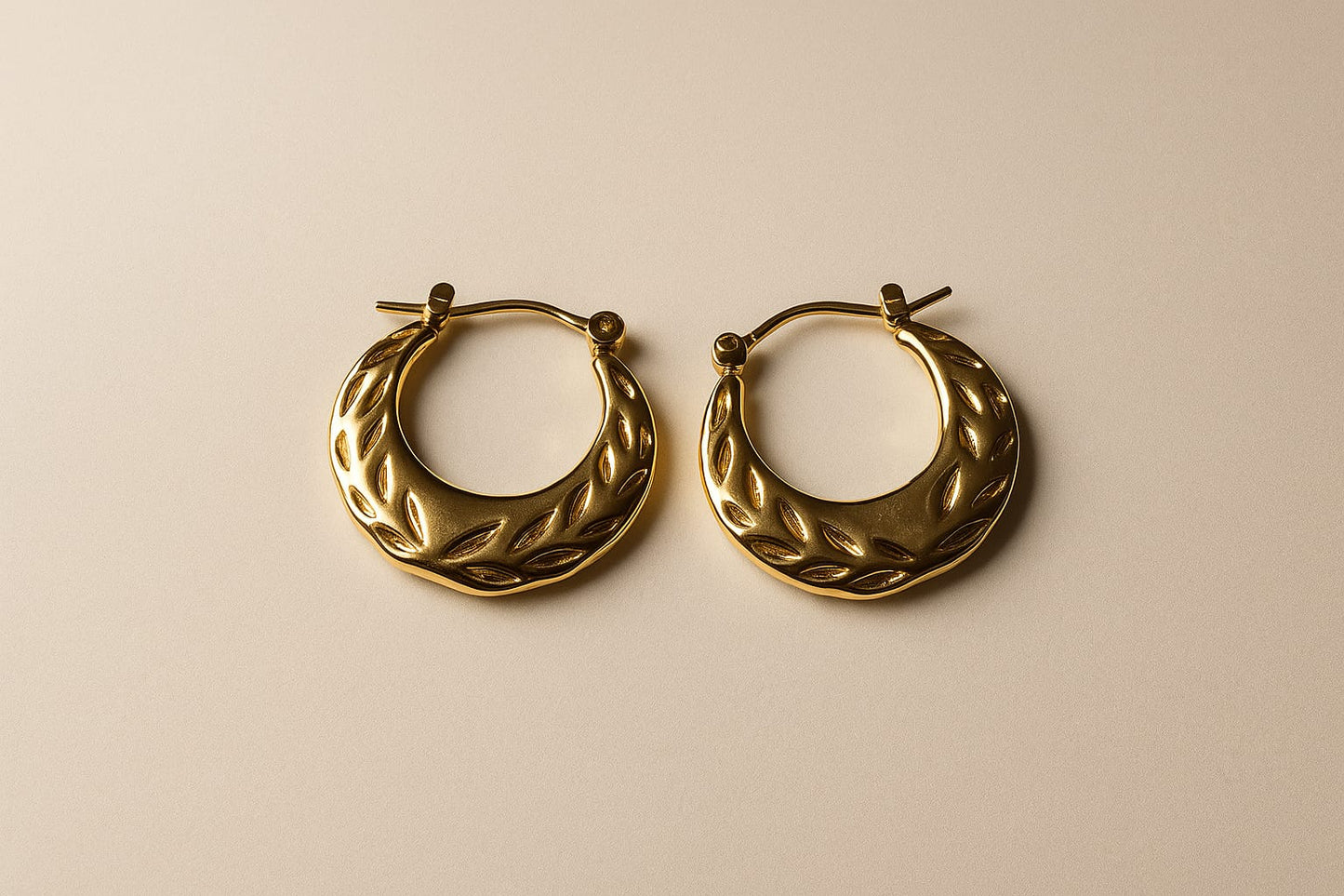 Embossed Gold Laurel Hoop Earrings