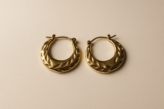 Embossed Gold Laurel Hoop Earrings