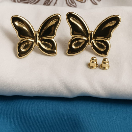 Golden Butterfly Statement Stud Earrings