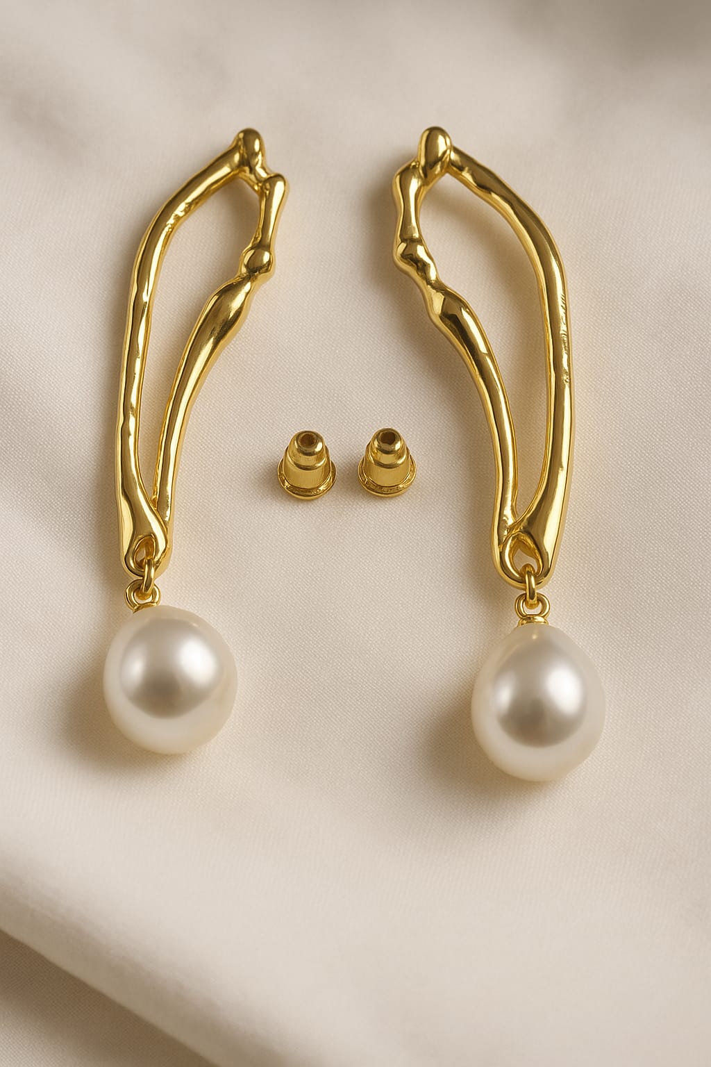 Abstract Gold Frame & Pearl Drop Earrings