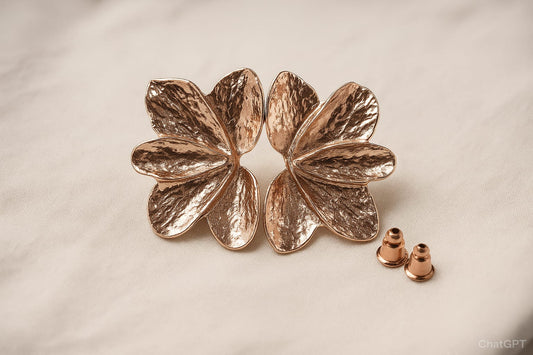 Textured Rose Gold Floral Statement Earrings