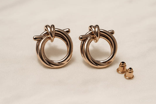 Classic Knot Loop Stud Earrings in Polished Rose Gold Finish