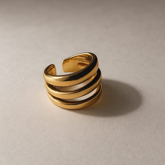 Modern Triple Band Adjustable Gold Ring