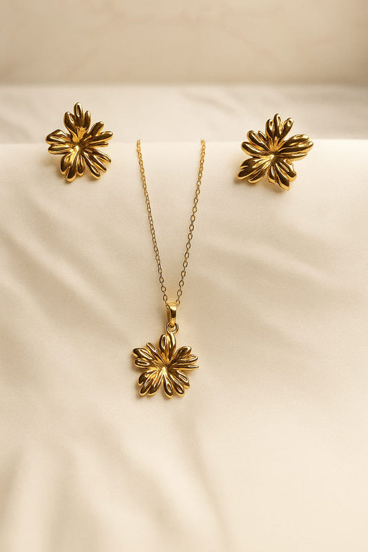 "Golden Bloom Jewelry Set – Necklace & Earrings"
