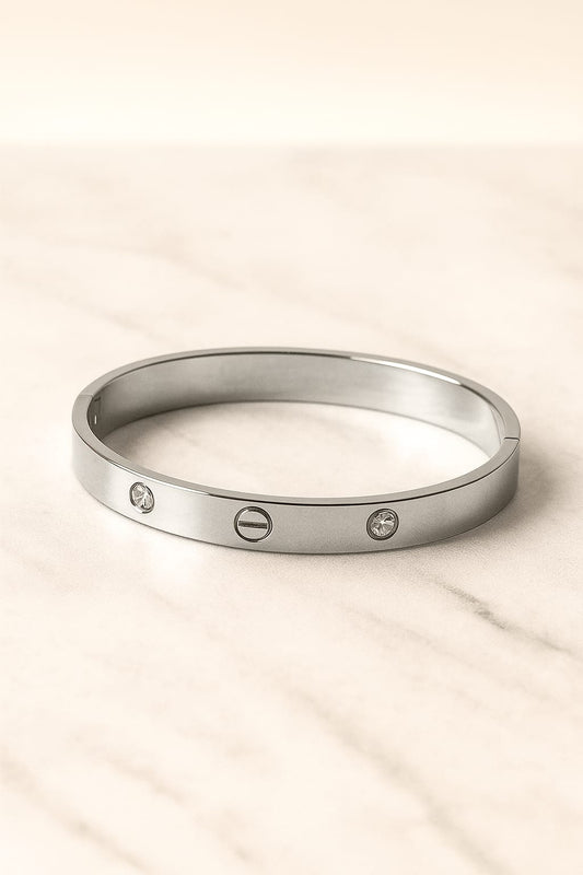 Modern Stainless Steel Bangle with Crystal Accents