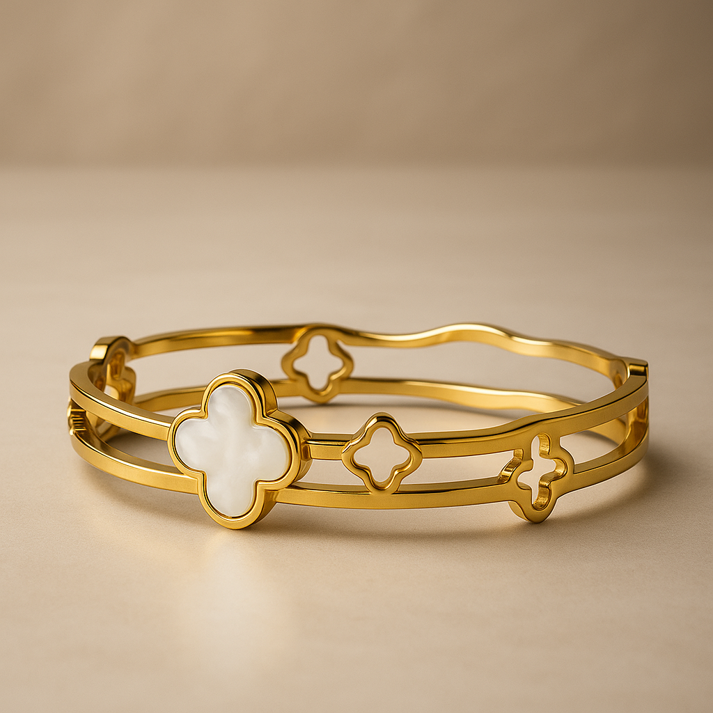 Elegant Clover Charm Gold Bangle